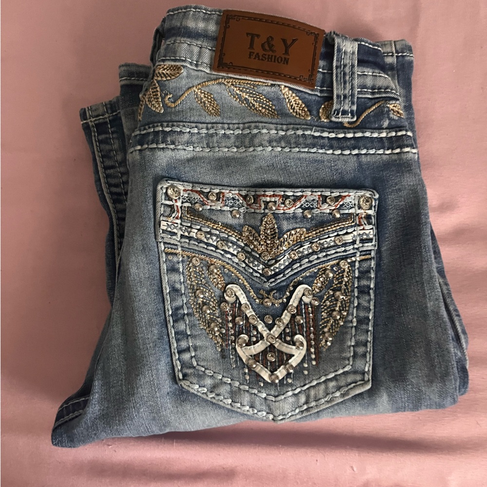 T&Y Fashion Embellished Blue Jeans